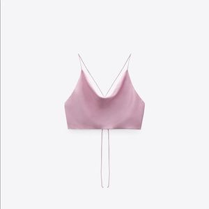 NWT Zara satin effect pink backless crop top
